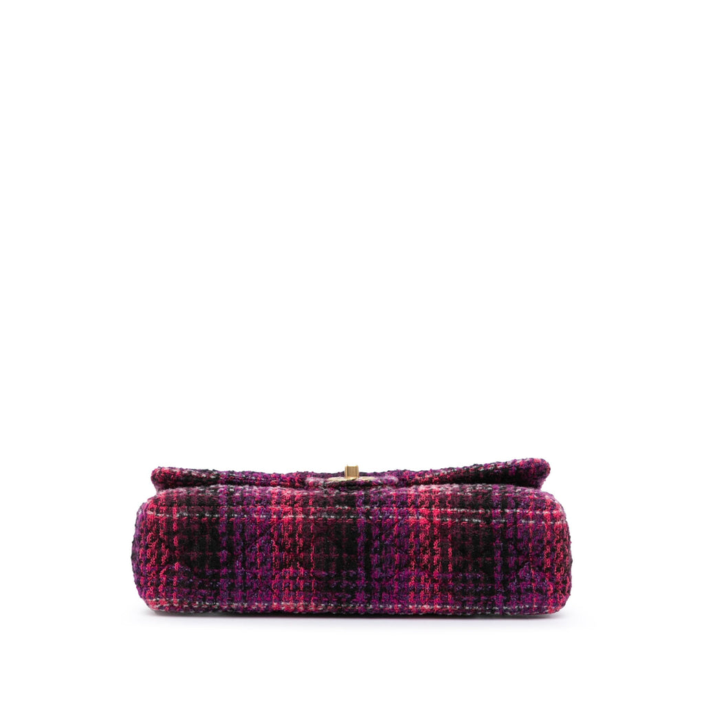 Second hand Chanel Classic Double Flap Medium Tweed Shoulder Bag Purple - Tabita Bags