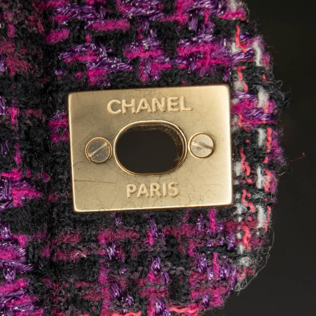 Second hand Chanel Classic Double Flap Medium Tweed Shoulder Bag Purple - Tabita Bags