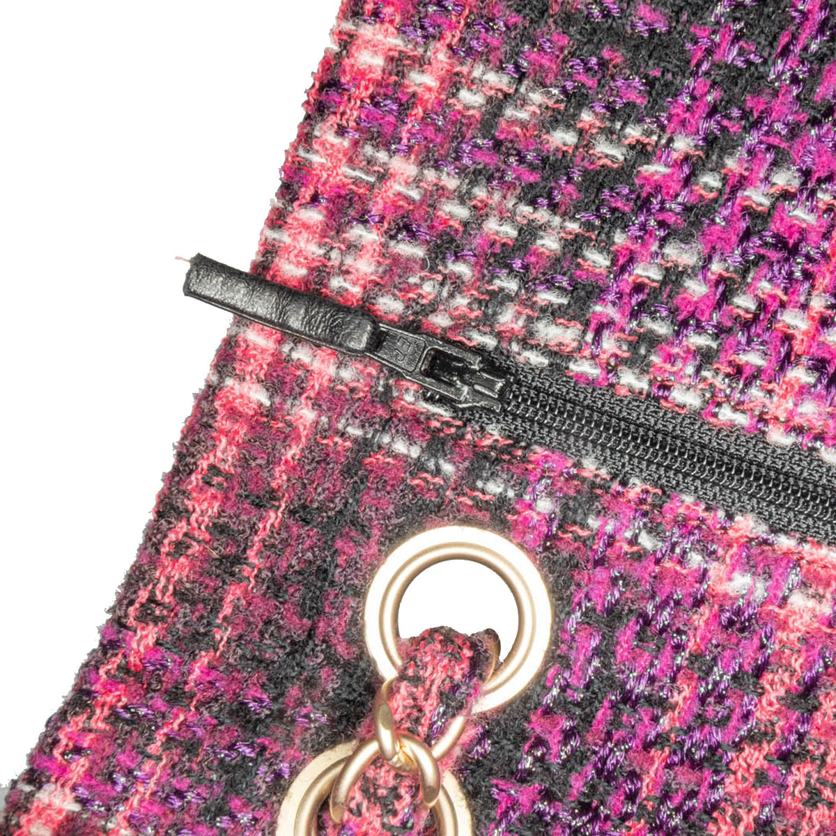 Second hand Chanel Classic Double Flap Medium Tweed Shoulder Bag Purple - Tabita Bags