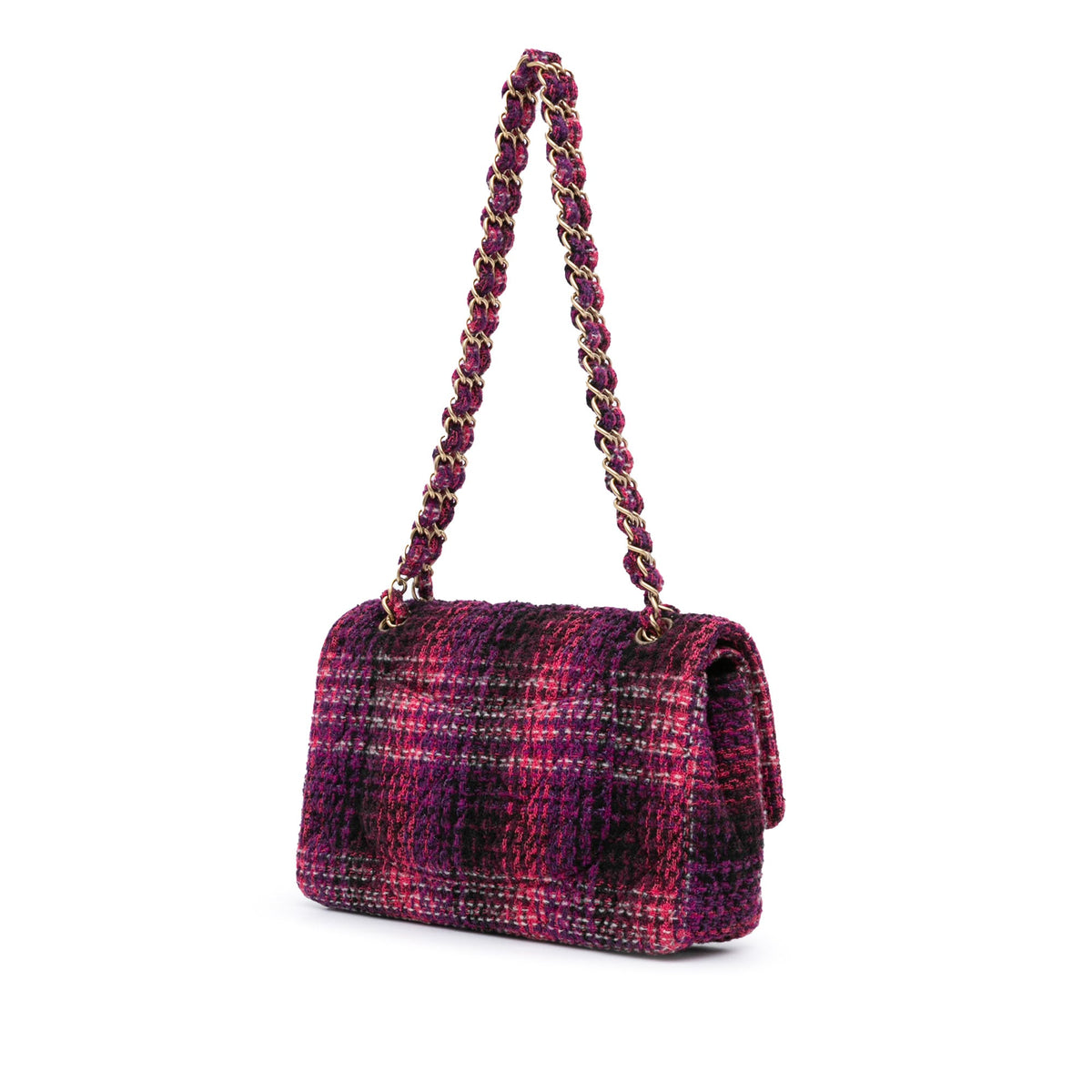 Second hand Chanel Classic Double Flap Medium Tweed Shoulder Bag Purple - Tabita Bags