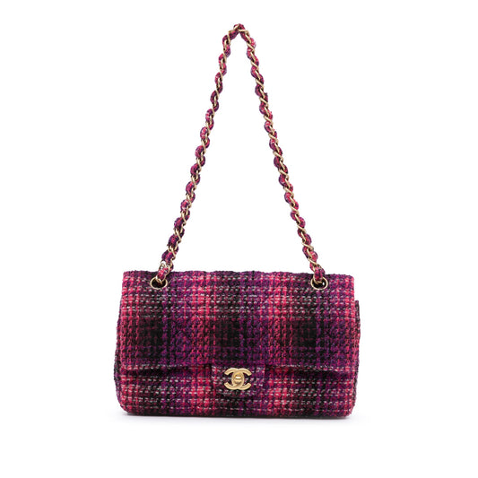 Second hand Chanel Classic Double Flap Medium Tweed Shoulder Bag Purple - Tabita Bags