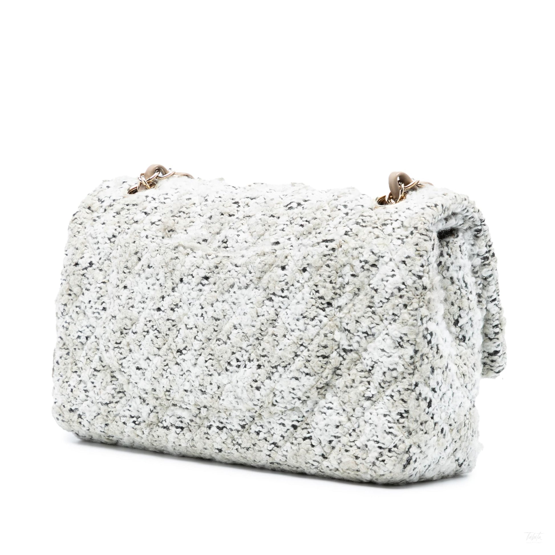 Second hand Chanel Classic Double Flap Medium Tweed Shoulder Bag White - Tabita Bags