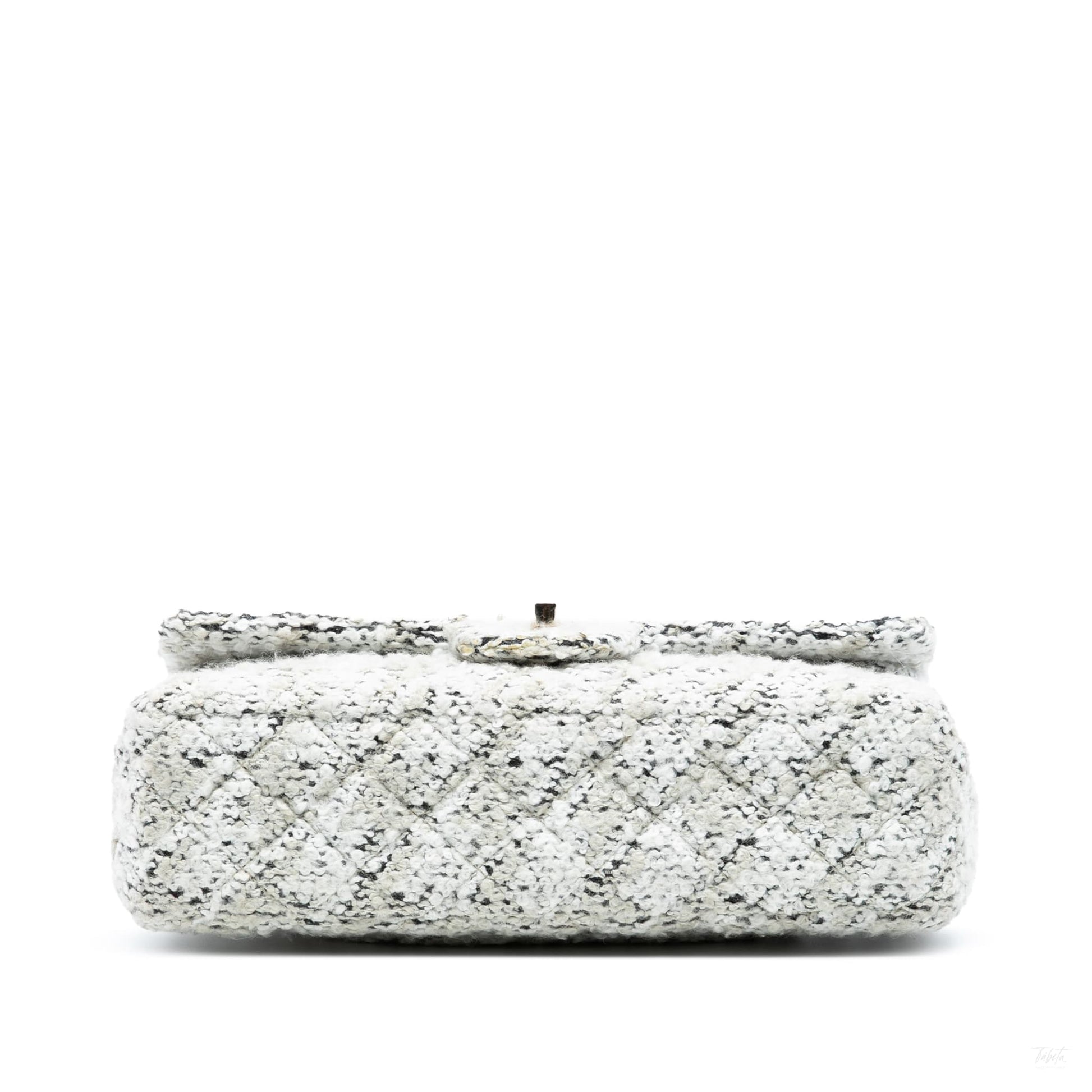 Second hand Chanel Classic Double Flap Medium Tweed Shoulder Bag White - Tabita Bags