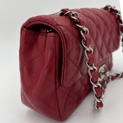 Second hand Chanel Classic Double Flap Mini Matelassè Caviar Leather 2 - Ways Flap Bag Dark Bordeaux - Tabita Bags