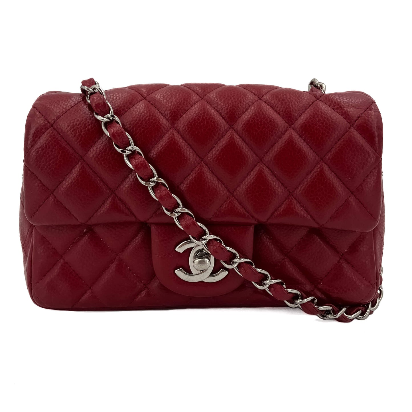 Second hand Chanel Classic Double Flap Mini Matelassè Caviar Leather 2 - Ways Flap Bag Dark Bordeaux - Tabita Bags