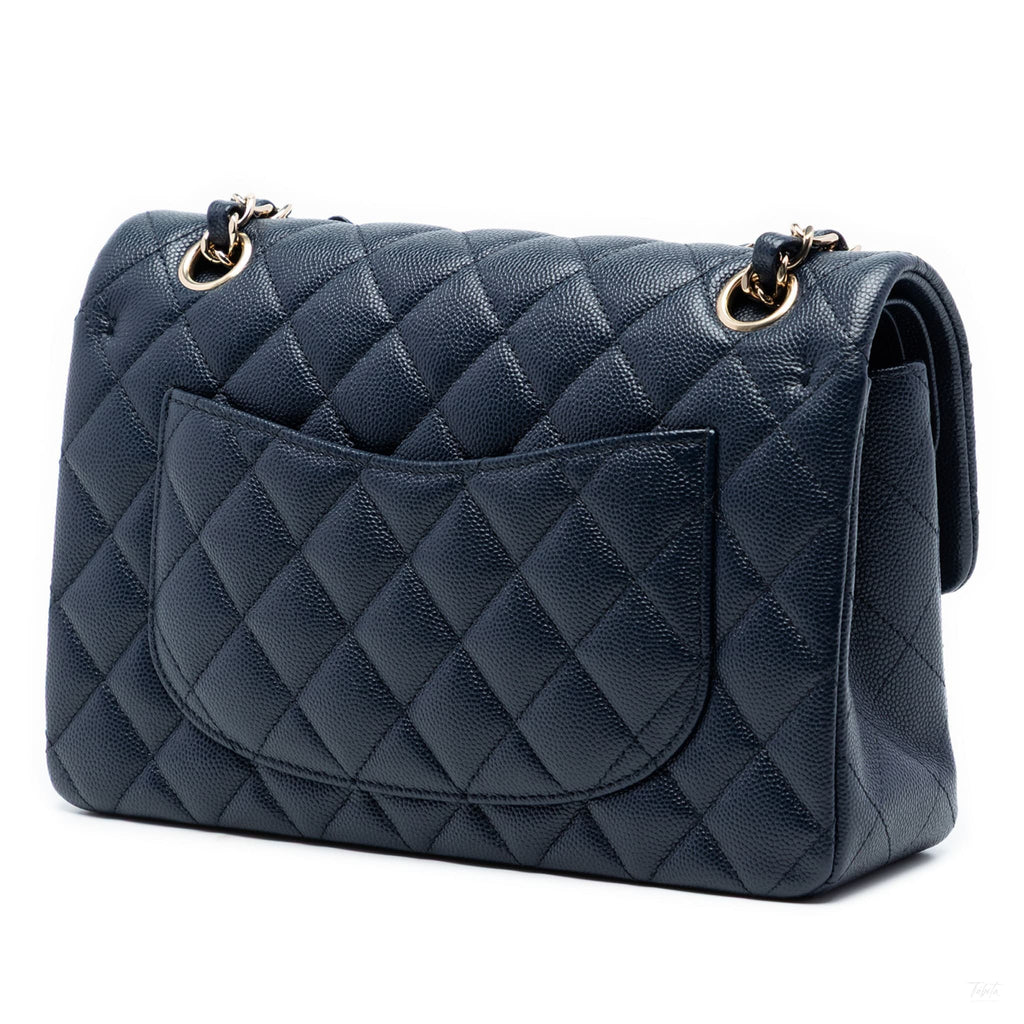 Second hand Chanel Classic Double Flap Small Caviar Leather Matelassè Shoulder Bag Blue - Tabita Bags