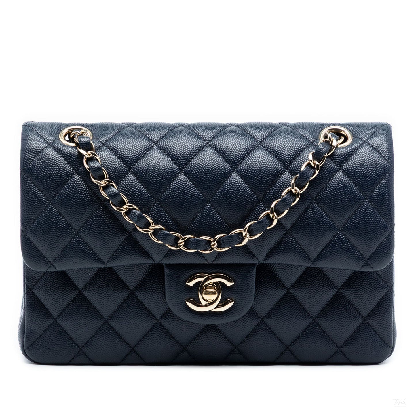 Second hand Chanel Classic Double Flap Small Caviar Leather Matelassè Shoulder Bag Blue - Tabita Bags