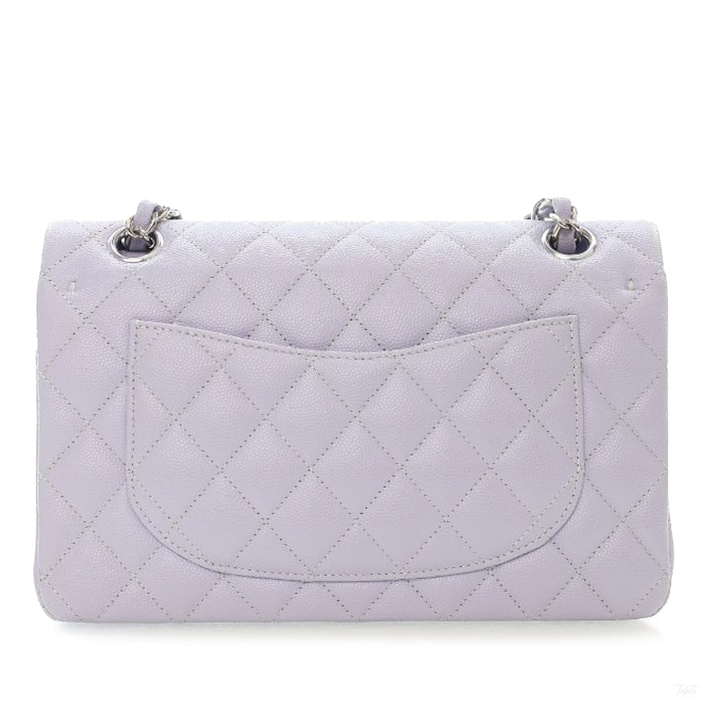Second hand Chanel Classic Double Flap Small Caviar Leather Matelassè Shoulder Bag Purple - Tabita Bags