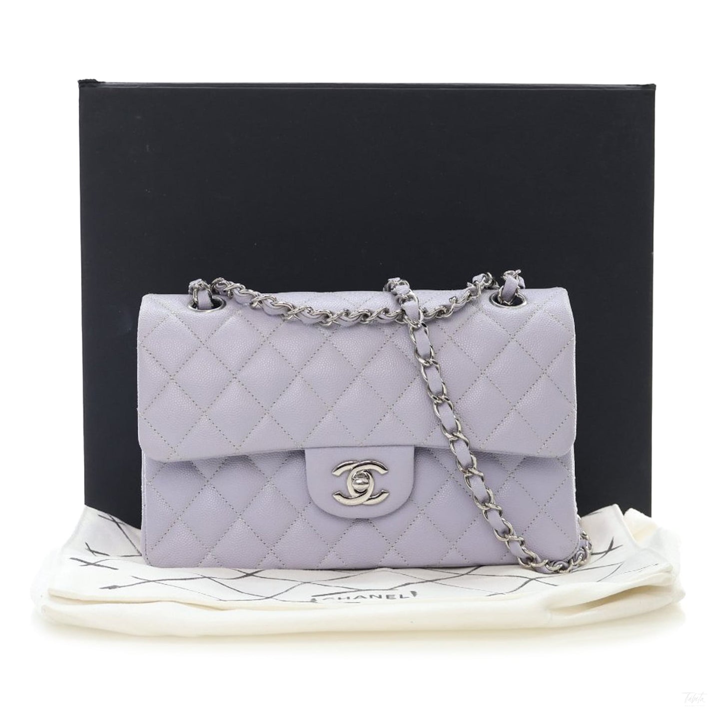 Second hand Chanel Classic Double Flap Small Caviar Leather Matelassè Shoulder Bag Purple - Tabita Bags