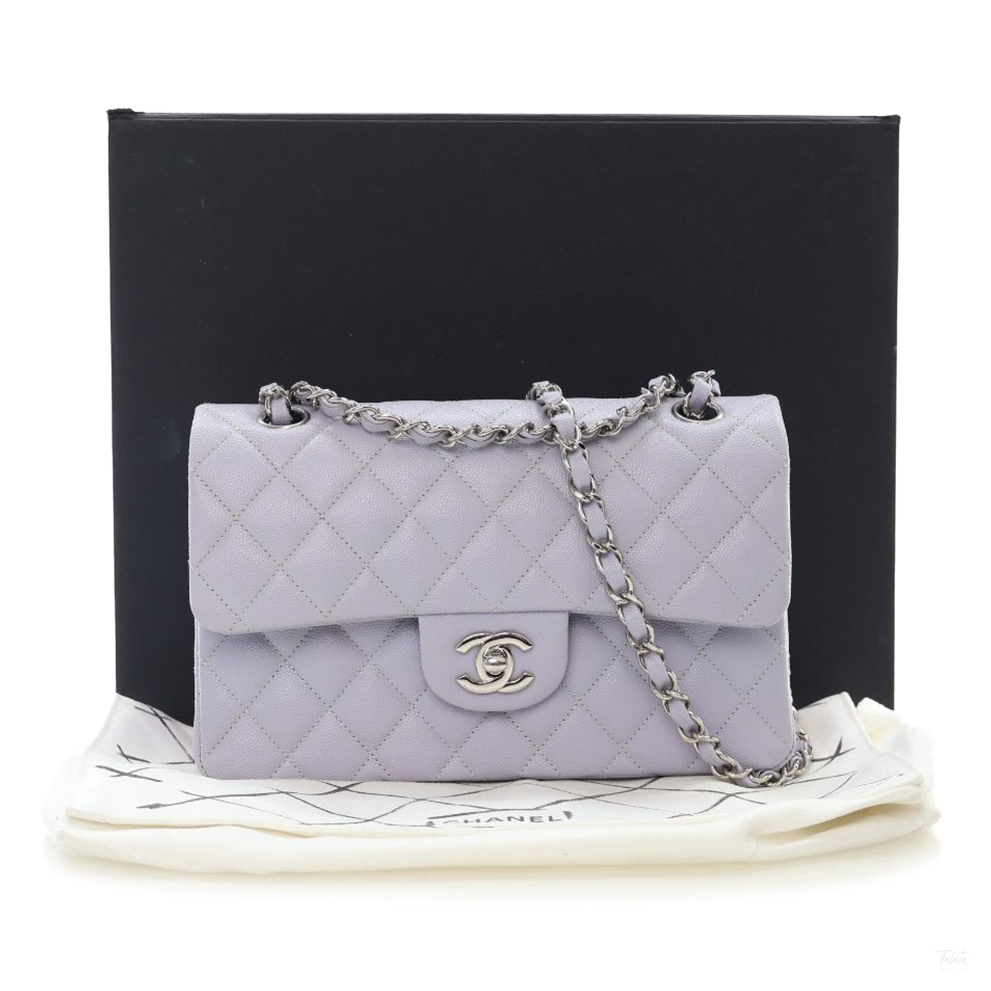 Second hand Chanel Classic Double Flap Small Caviar Leather Matelassè Shoulder Bag Purple - Tabita Bags
