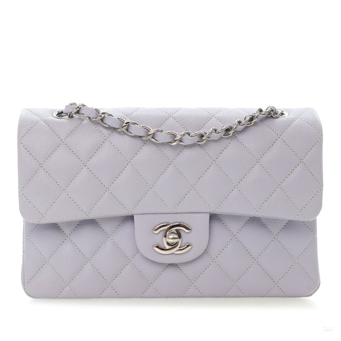 Second hand Chanel Classic Double Flap Small Caviar Leather Matelassè Shoulder Bag Purple - Tabita Bags