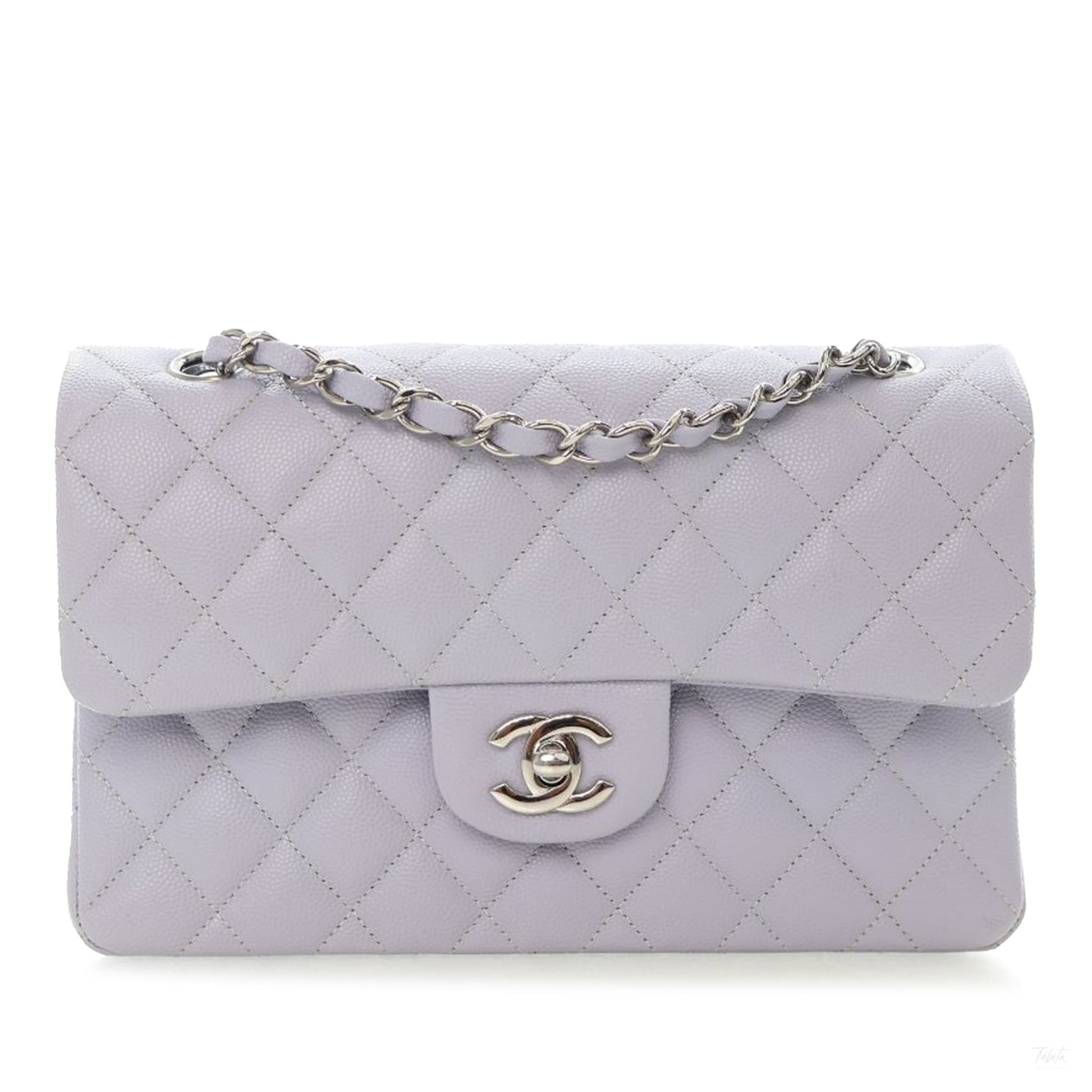Second hand Chanel Classic Double Flap Small Caviar Leather Matelassè Shoulder Bag Purple - Tabita Bags