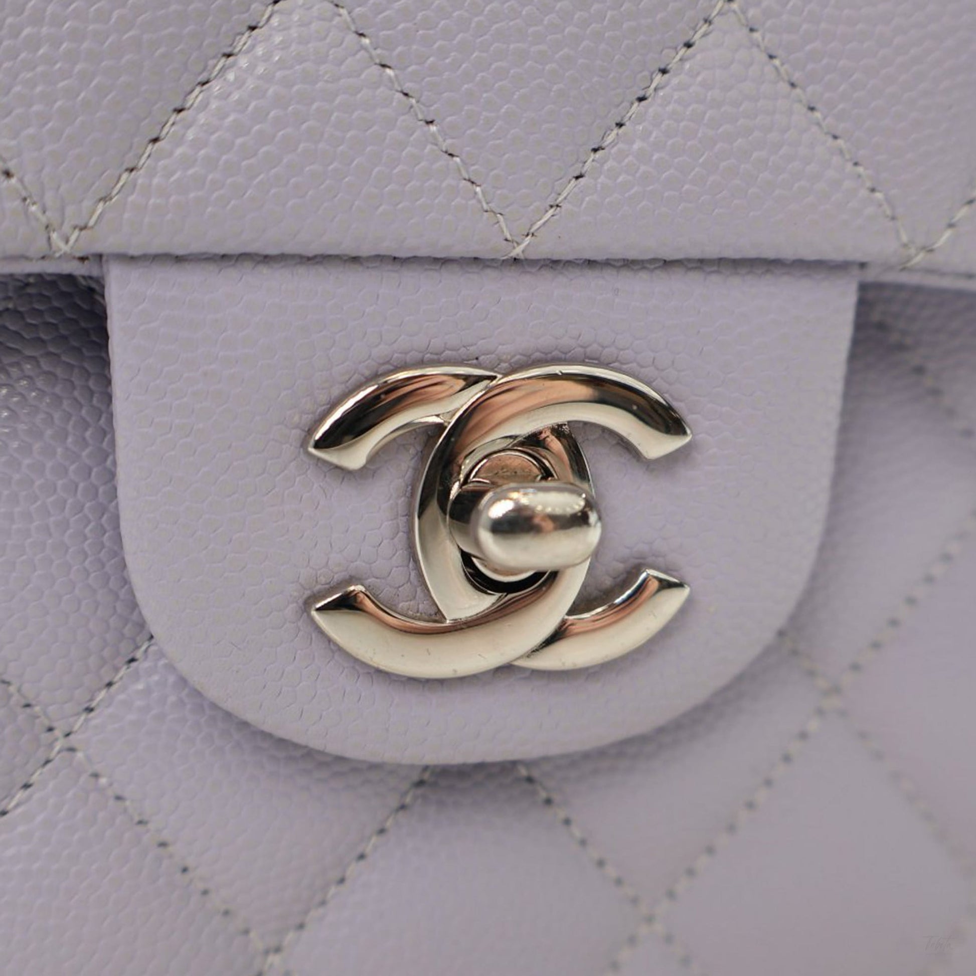 Second hand Chanel Classic Double Flap Small Caviar Leather Matelassè Shoulder Bag Purple - Tabita Bags