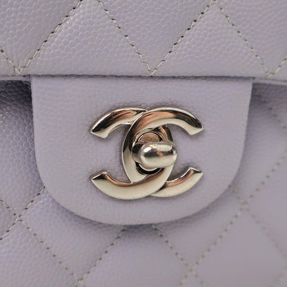 Second hand Chanel Classic Double Flap Small Caviar Leather Matelassè Shoulder Bag Purple - Tabita Bags
