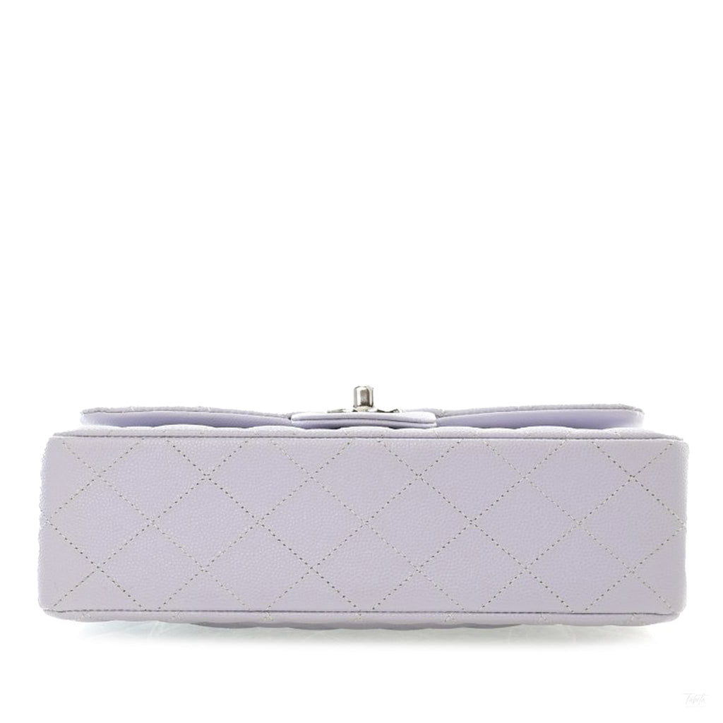 Second hand Chanel Classic Double Flap Small Caviar Leather Matelassè Shoulder Bag Purple - Tabita Bags