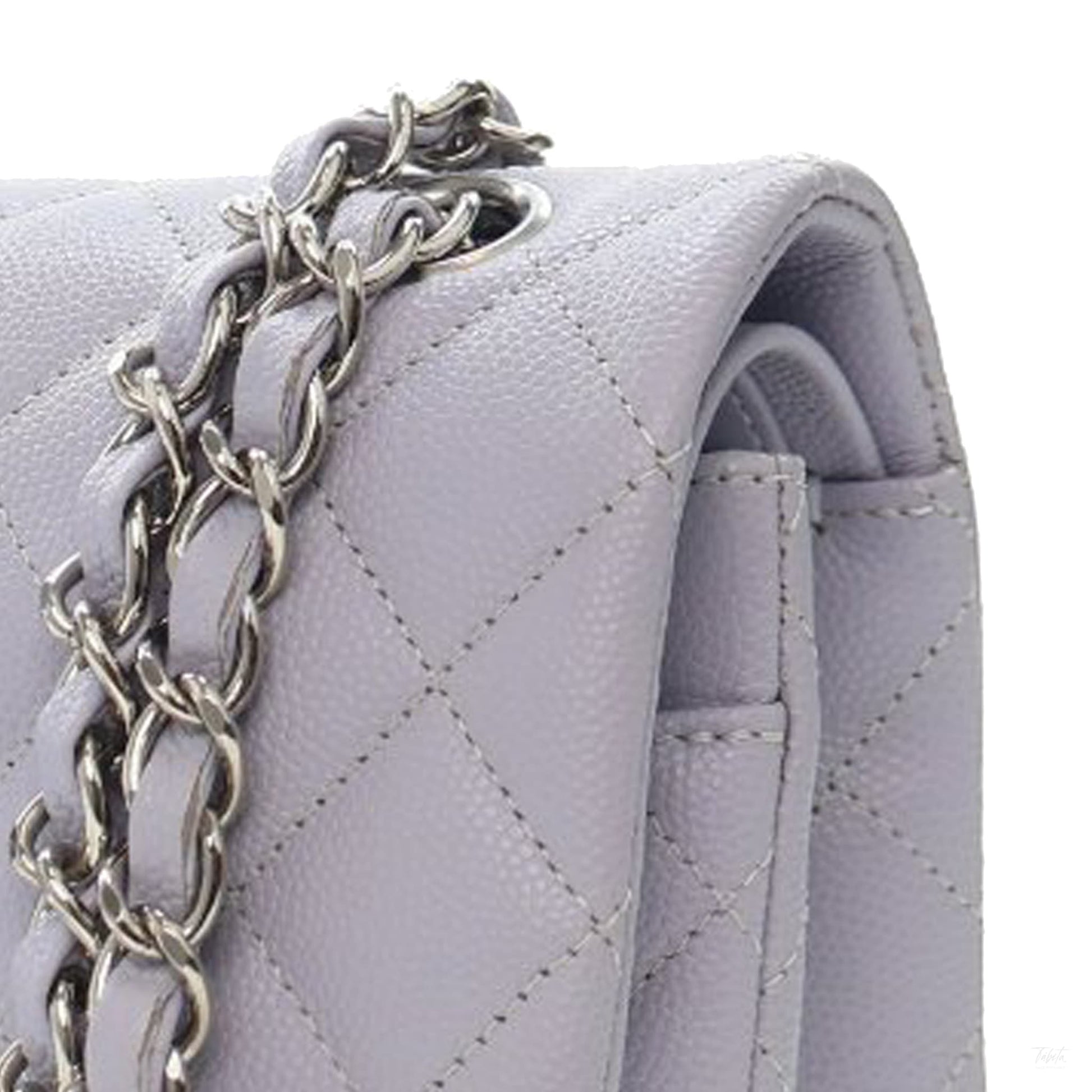 Second hand Chanel Classic Double Flap Small Caviar Leather Matelassè Shoulder Bag Purple - Tabita Bags