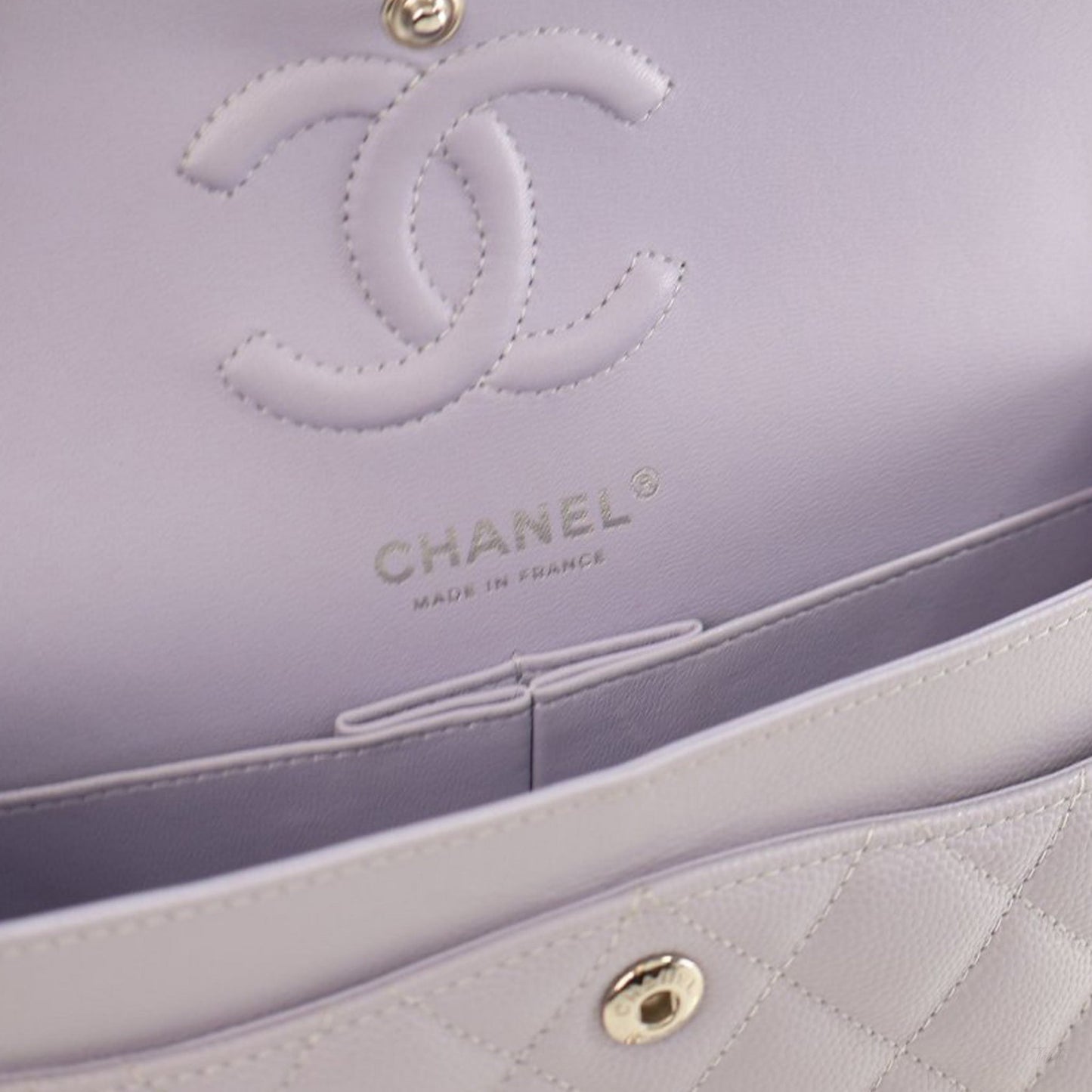 Second hand Chanel Classic Double Flap Small Caviar Leather Matelassè Shoulder Bag Purple - Tabita Bags