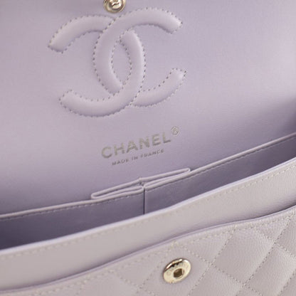 Second hand Chanel Classic Double Flap Small Caviar Leather Matelassè Shoulder Bag Purple - Tabita Bags