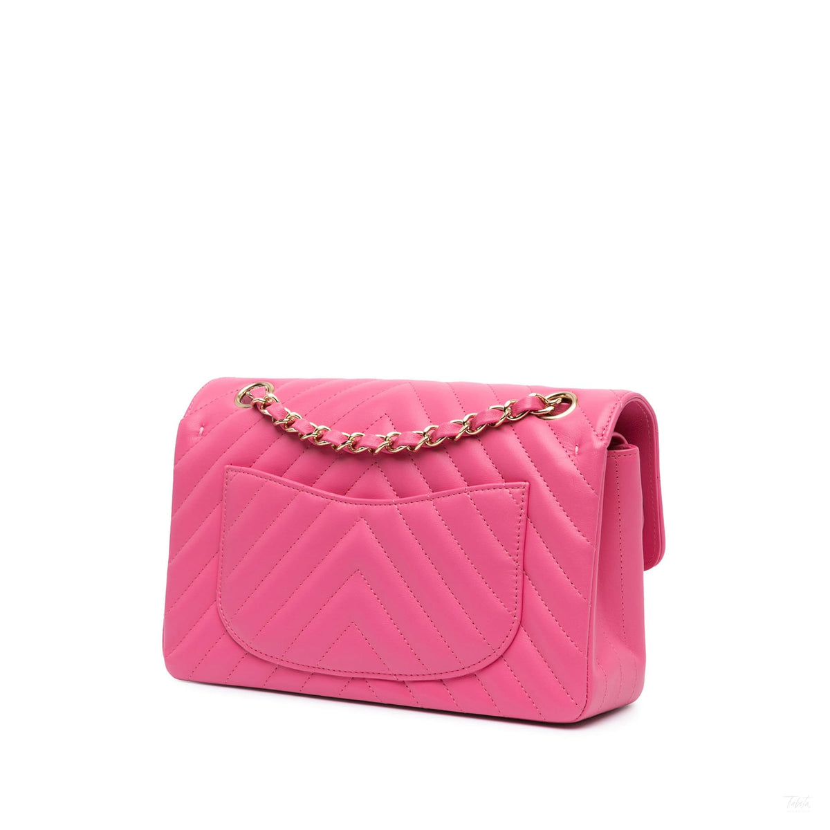 Second hand Chanel Classic Double Flap Small Lambskin Leather Chevron Shoulder Bag Pink - Tabita Bags
