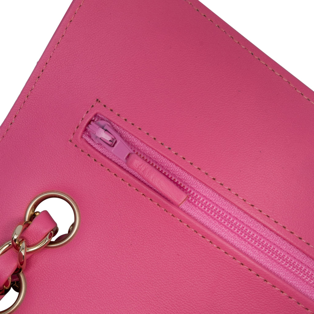 Second hand Chanel Classic Double Flap Small Lambskin Leather Chevron Shoulder Bag Pink - Tabita Bags