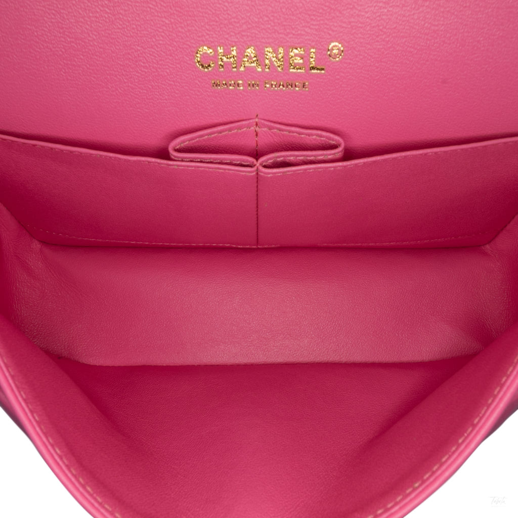 Second hand Chanel Classic Double Flap Small Lambskin Leather Chevron Shoulder Bag Pink - Tabita Bags
