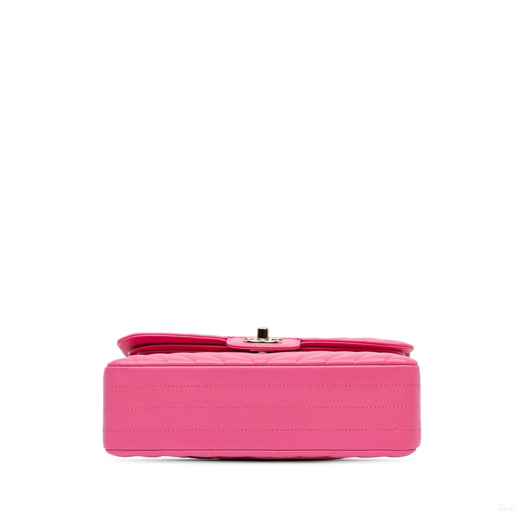Second hand Chanel Classic Double Flap Small Lambskin Leather Chevron Shoulder Bag Pink - Tabita Bags