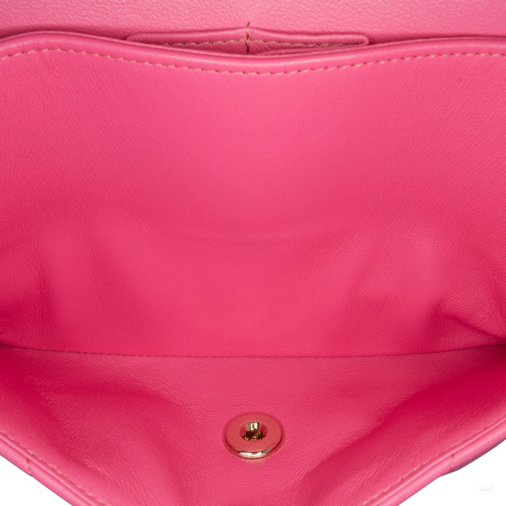 Second hand Chanel Classic Double Flap Small Lambskin Leather Chevron Shoulder Bag Pink - Tabita Bags