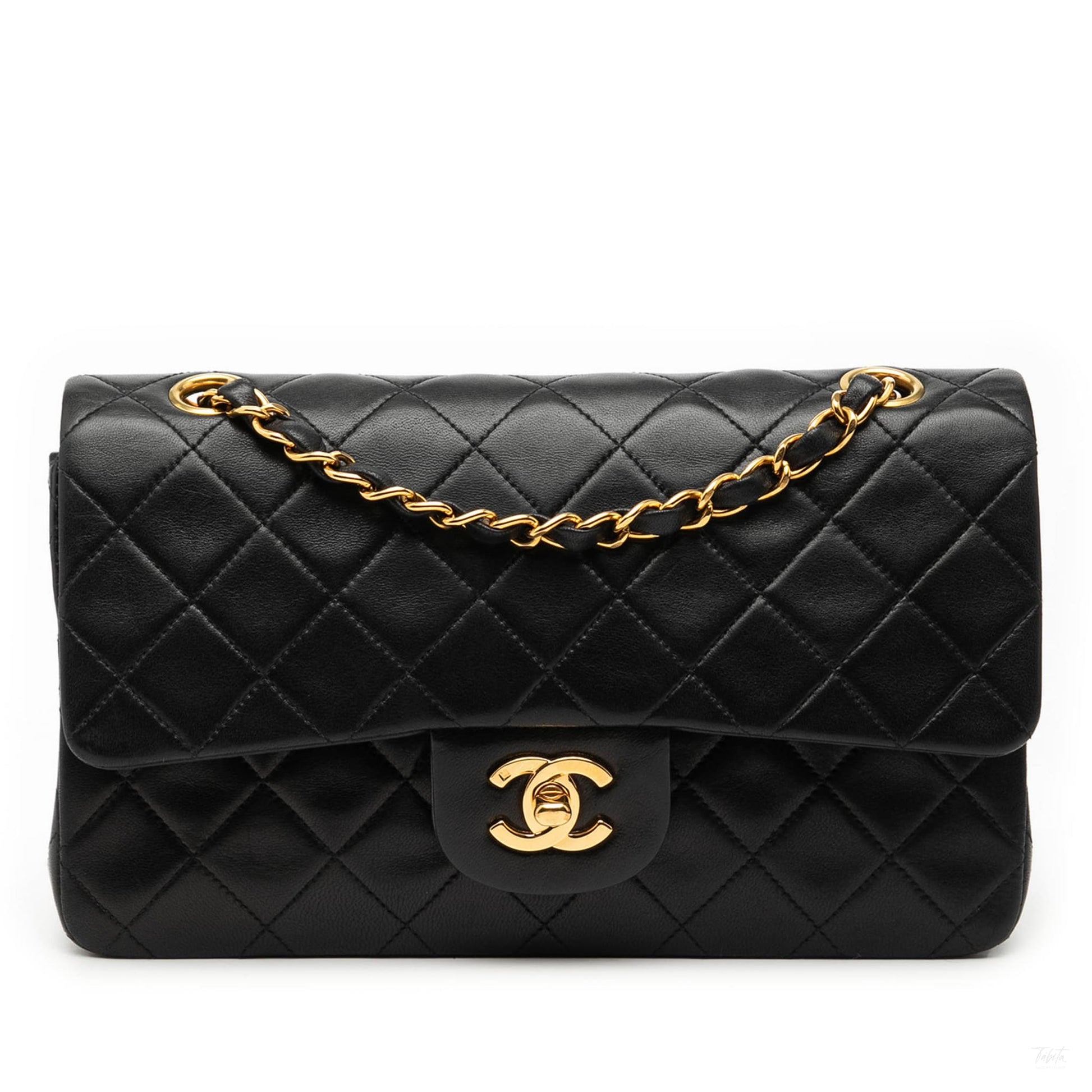 Second hand Chanel Classic Double Flap Small Lambskin Leather Matelassè Shoulder Bag Black - Tabita Bags