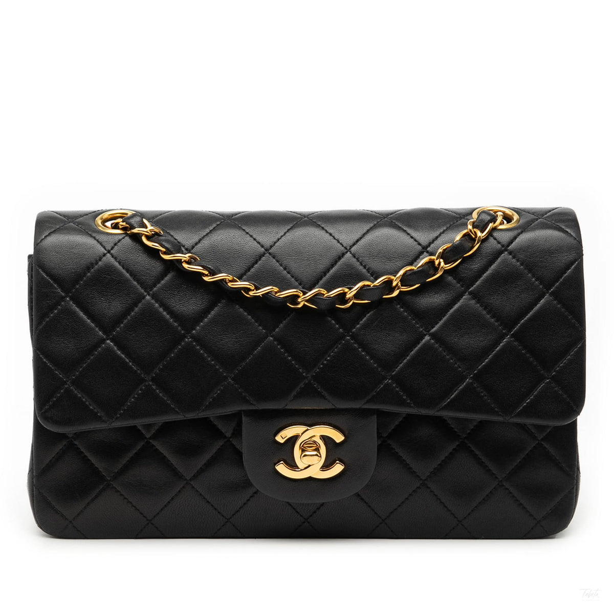 Second hand Chanel Classic Double Flap Small Lambskin Leather Matelassè Shoulder Bag Black - Tabita Bags
