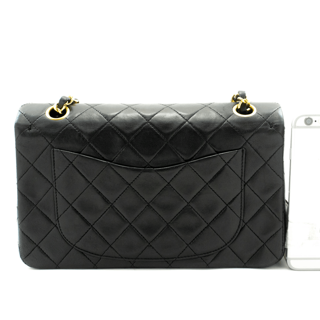 Second hand Chanel Classic Double Flap Small Lambskin Leather Matelassè Shoulder Bag Black - Tabita Bags