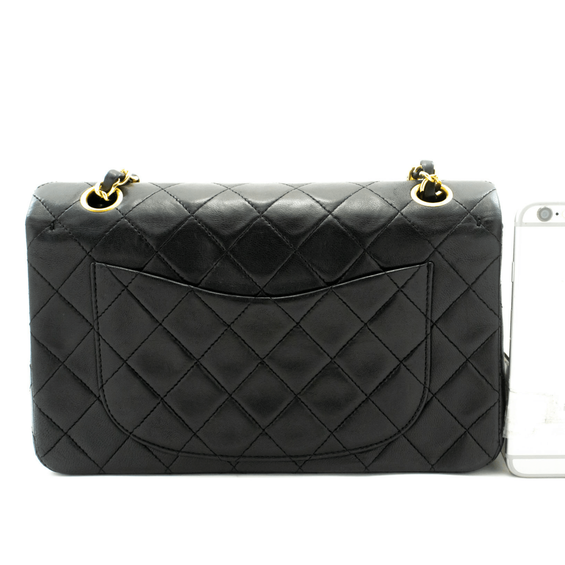 Second hand Chanel Classic Double Flap Small Lambskin Leather Matelassè Shoulder Bag Black - Tabita Bags