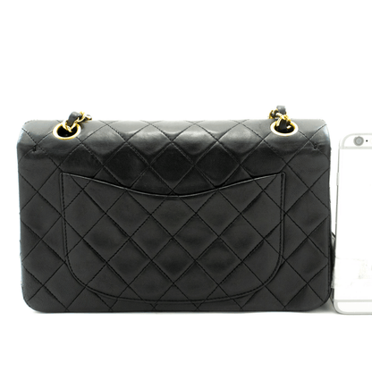 Second hand Chanel Classic Double Flap Small Lambskin Leather Matelassè Shoulder Bag Black - Tabita Bags
