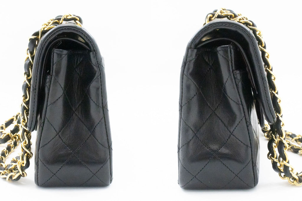 Second hand Chanel Classic Double Flap Small Lambskin Leather Matelassè Shoulder Bag Black - Tabita Bags