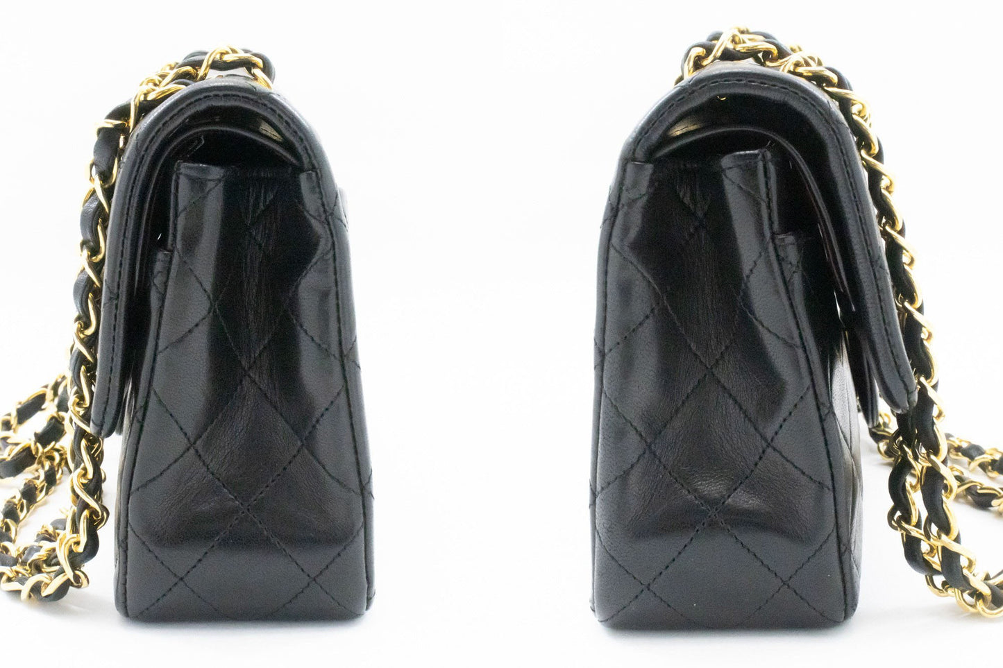 Second hand Chanel Classic Double Flap Small Lambskin Leather Matelassè Shoulder Bag Black - Tabita Bags