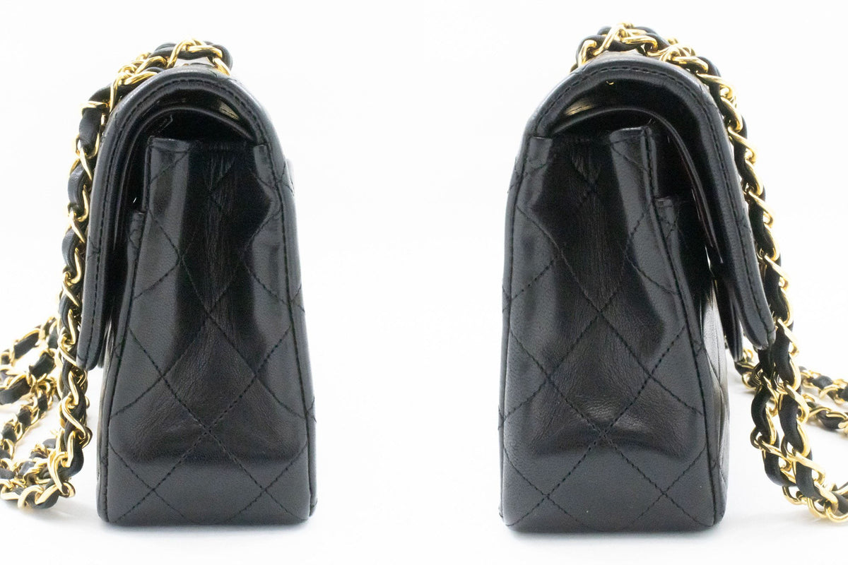 Second hand Chanel Classic Double Flap Small Lambskin Leather Matelassè Shoulder Bag Black - Tabita Bags
