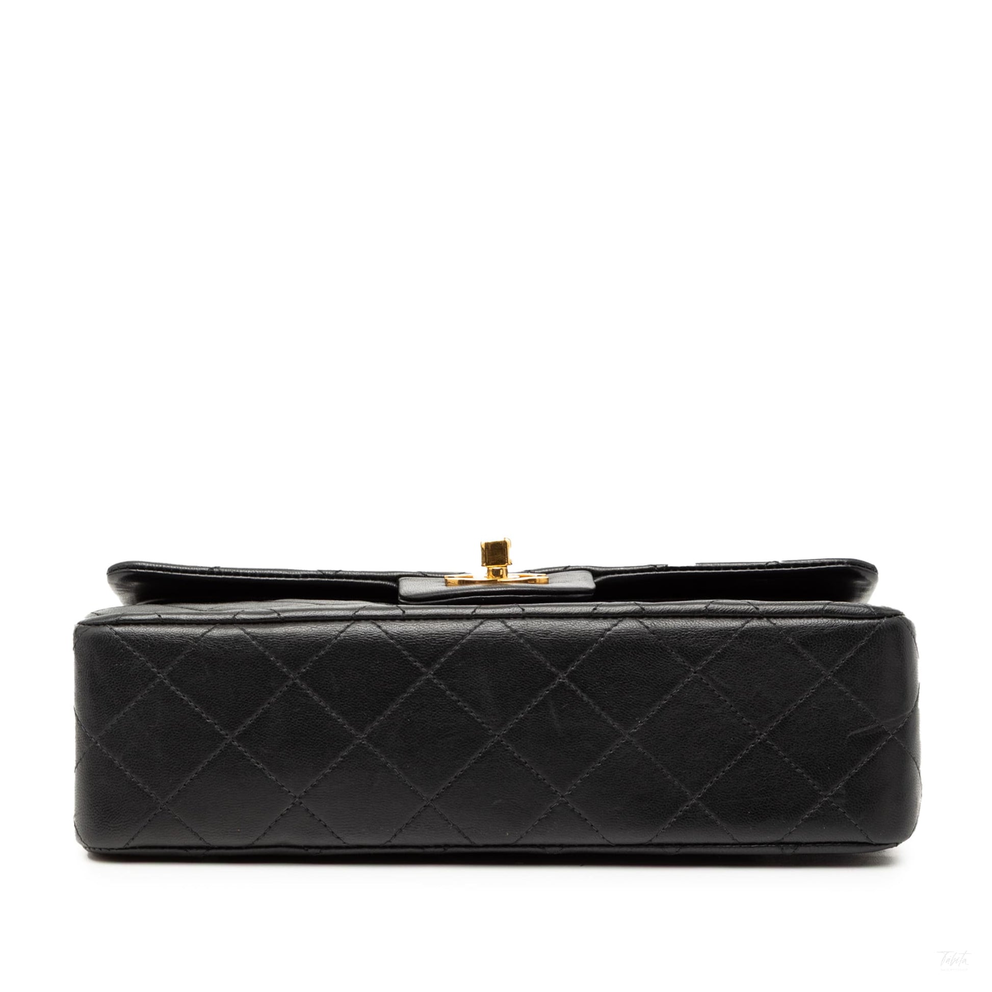Second hand Chanel Classic Double Flap Small Lambskin Leather Matelassè Shoulder Bag Black - Tabita Bags