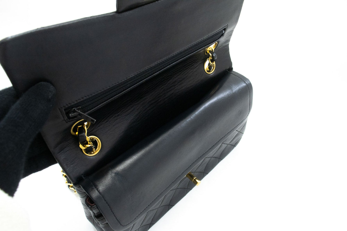 Second hand Chanel Classic Double Flap Small Lambskin Leather Matelassè Shoulder Bag Black - Tabita Bags