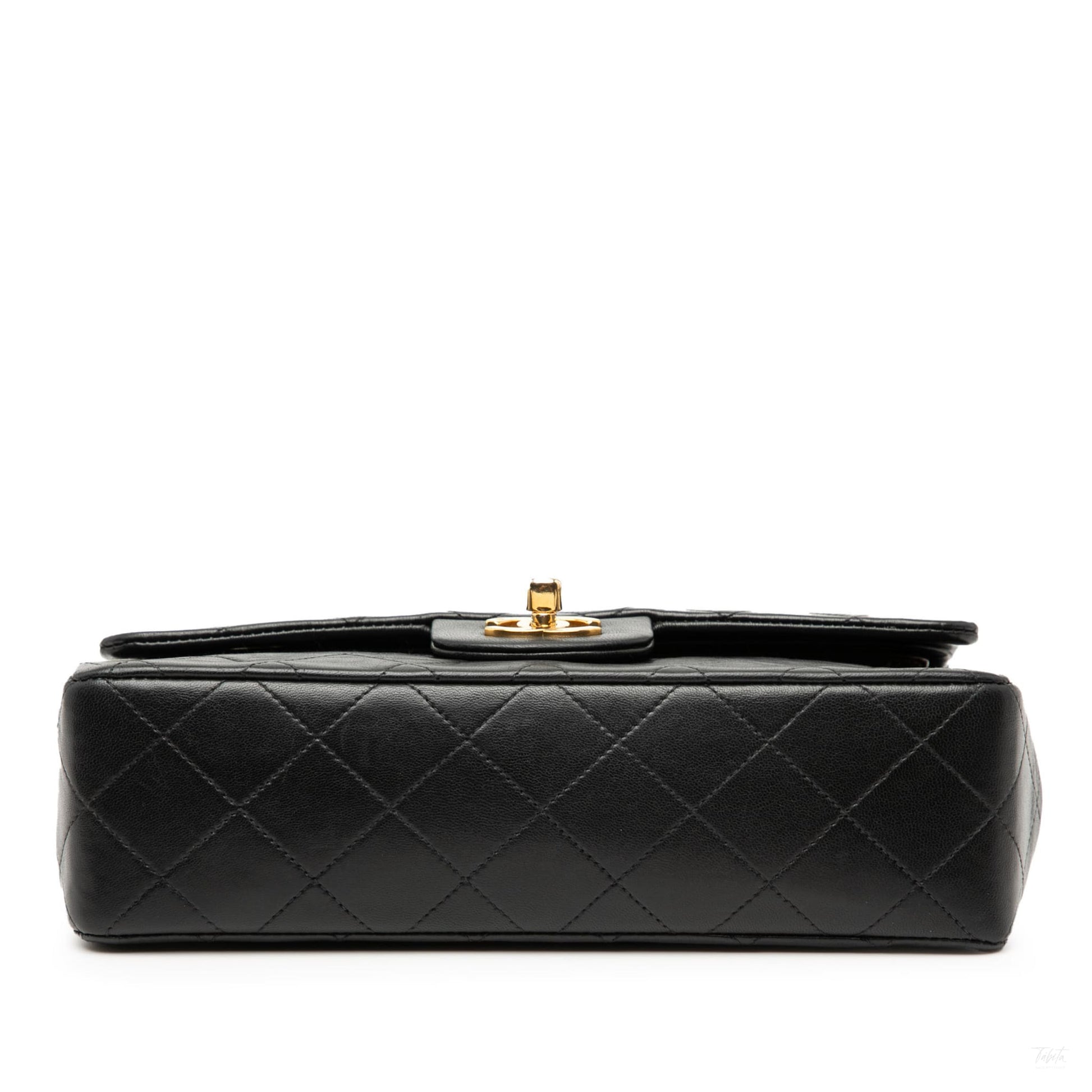 Second hand Chanel Classic Double Flap Small Lambskin Leather Matelassè Shoulder Bag Black - Tabita Bags