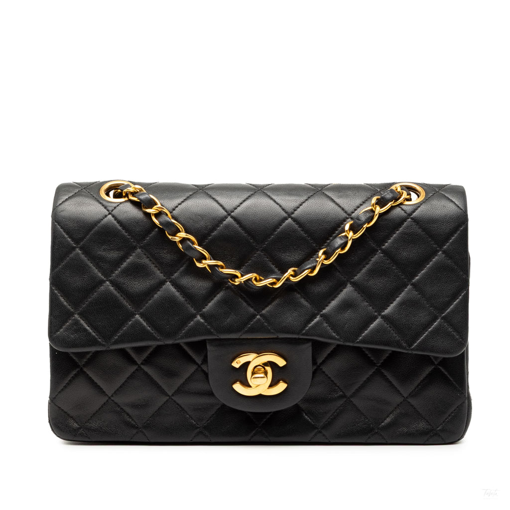 Second hand Chanel Classic Double Flap Small Lambskin Leather Matelassè Shoulder Bag Black - Tabita Bags