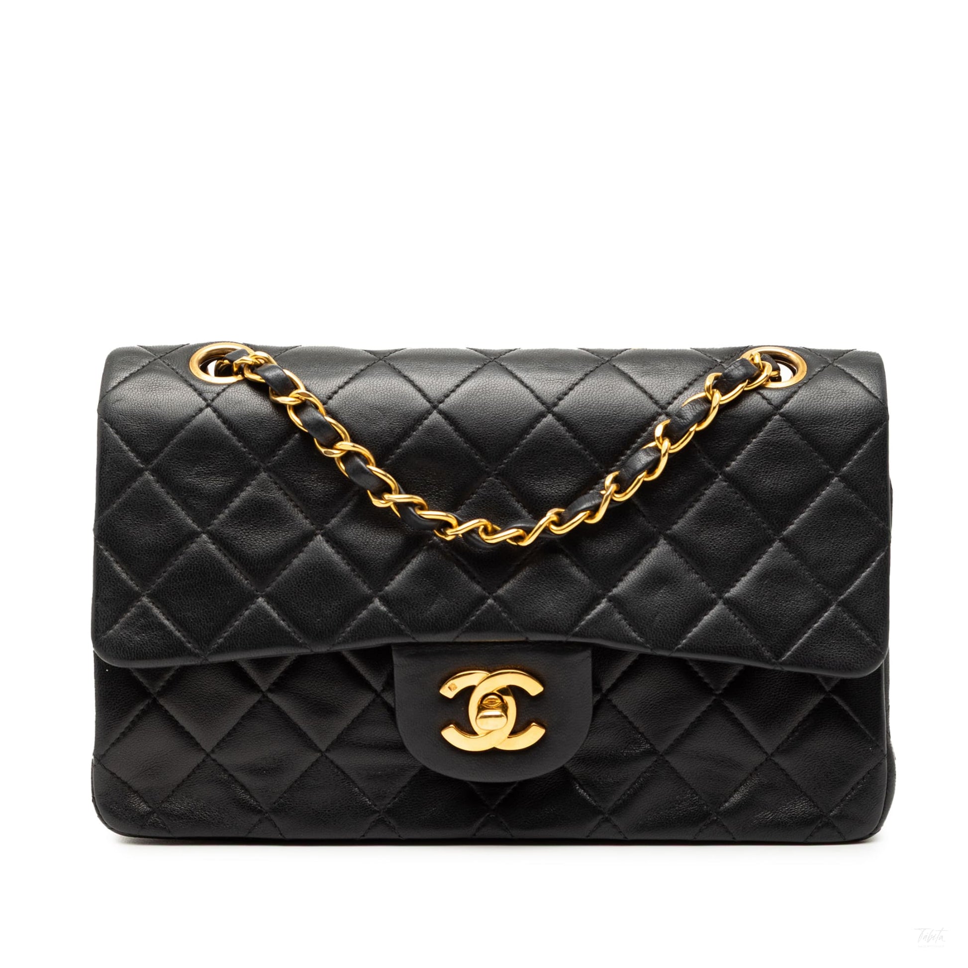 Second hand Chanel Classic Double Flap Small Lambskin Leather Matelassè Shoulder Bag Black - Tabita Bags