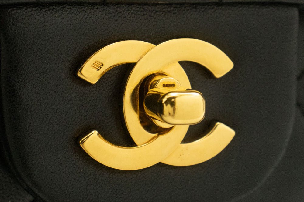 Second hand Chanel Classic Double Flap Small Lambskin Leather Matelassè Shoulder Bag Black - Tabita Bags