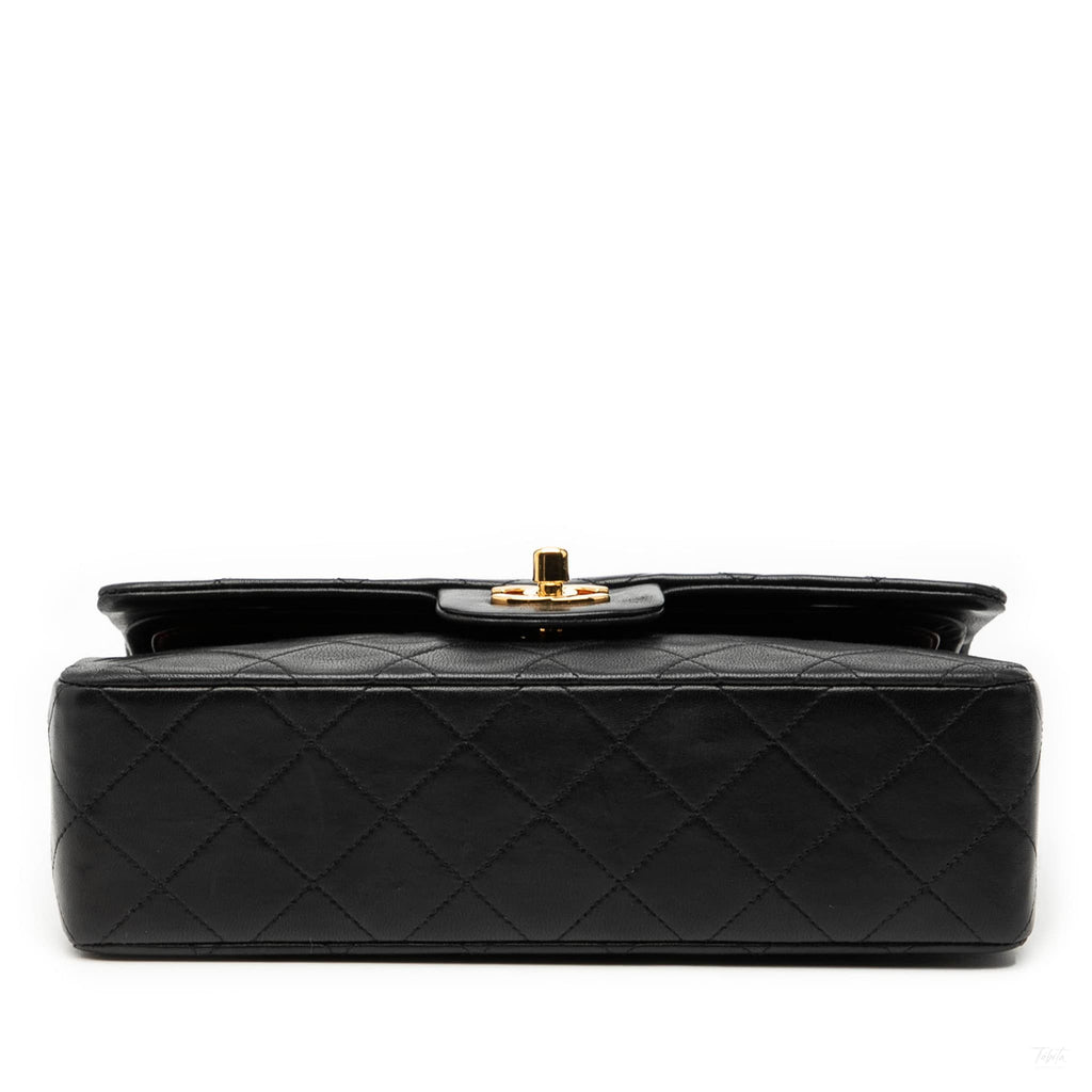 Second hand Chanel Classic Double Flap Small Lambskin Leather Matelassè Shoulder Bag Black - Tabita Bags