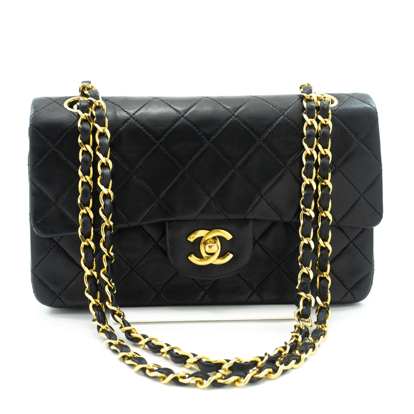 Second hand Chanel Classic Double Flap Small Lambskin Leather Matelassè Shoulder Bag Black - Tabita Bags