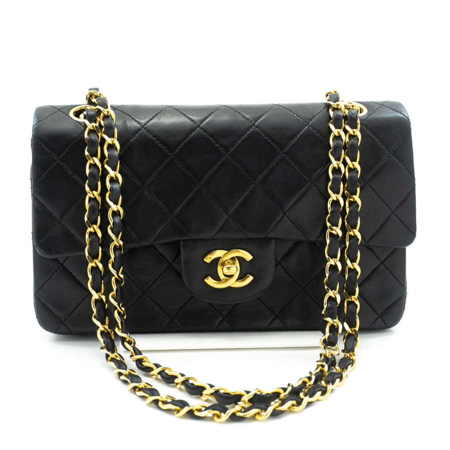 Second hand Chanel Classic Double Flap Small Lambskin Leather Matelassè Shoulder Bag Black - Tabita Bags