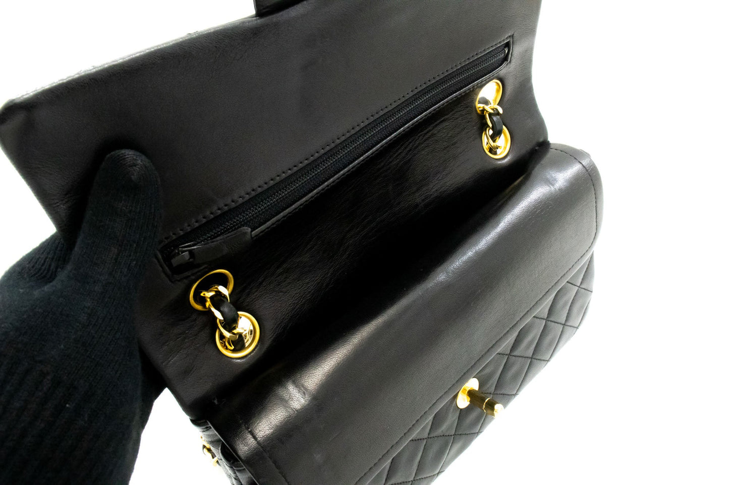 Second hand Chanel Classic Double Flap Small Lambskin Leather Matelassè Shoulder Bag Black - Tabita Bags