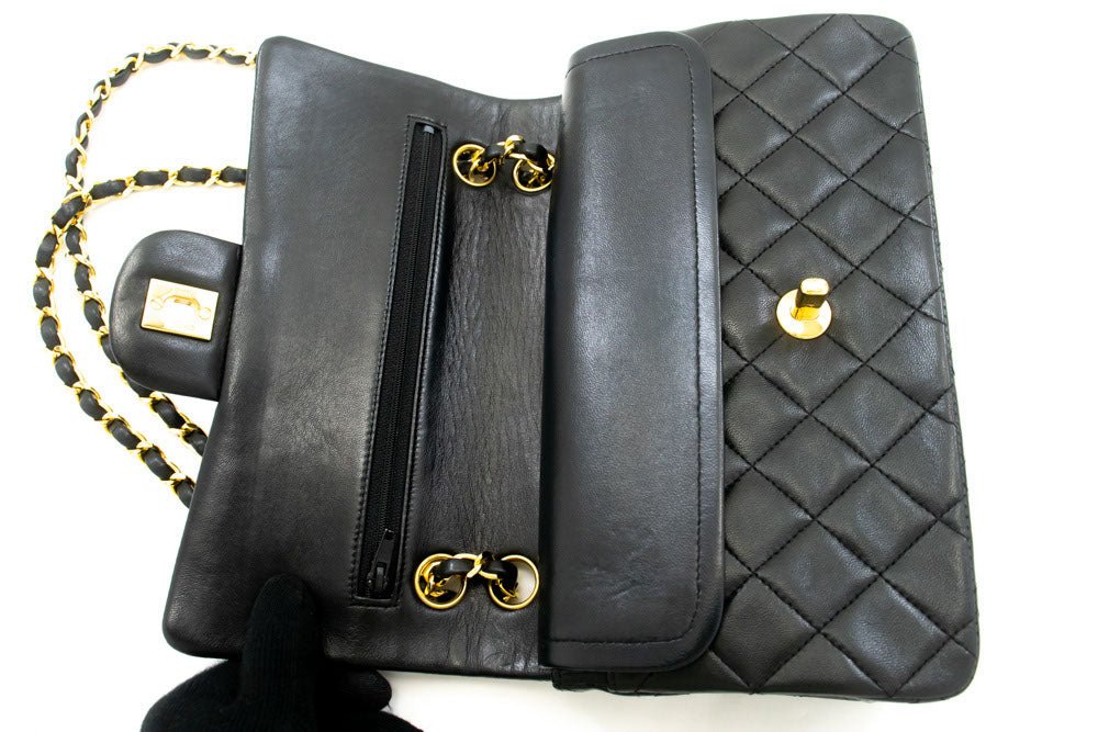 Second hand Chanel Classic Double Flap Small Lambskin Leather Matelassè Shoulder Bag Black - Tabita Bags