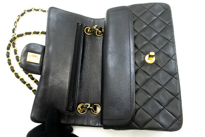 Second hand Chanel Classic Double Flap Small Lambskin Leather Matelassè Shoulder Bag Black - Tabita Bags
