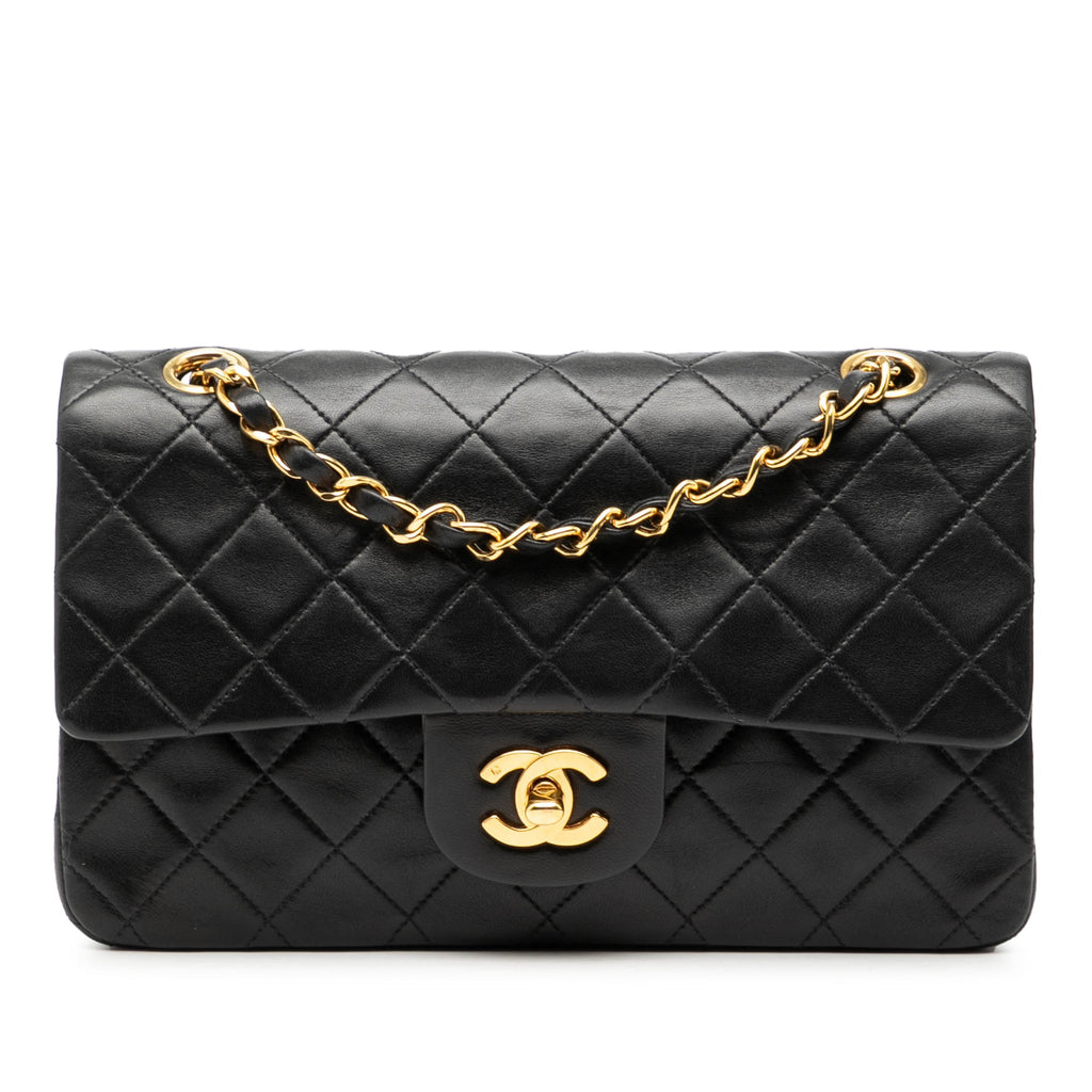 Second hand Chanel Classic Double Flap Small Lambskin Leather Matelassè Shoulder Bag Black - Tabita Bags