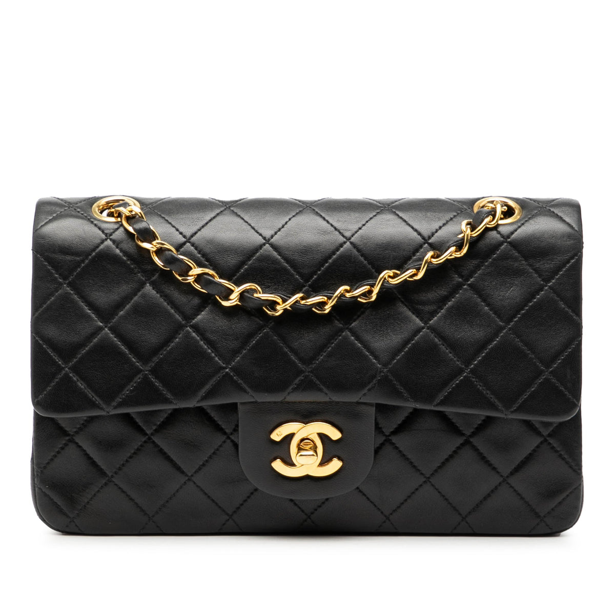 Second hand Chanel Classic Double Flap Small Lambskin Leather Matelassè Shoulder Bag Black - Tabita Bags