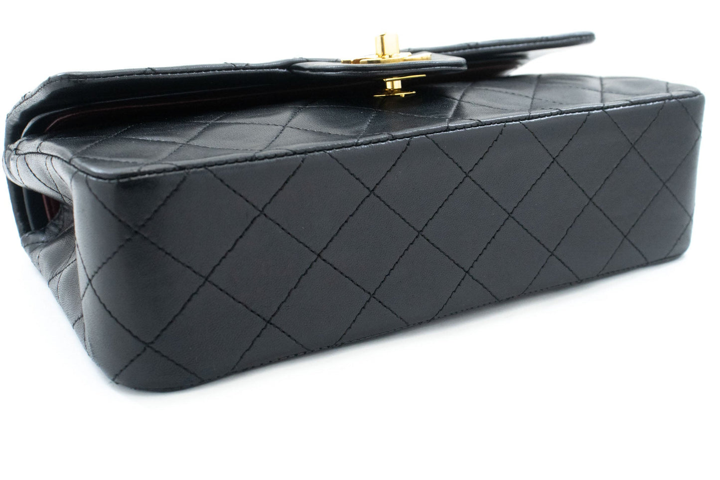 Second hand Chanel Classic Double Flap Small Lambskin Leather Matelassè Shoulder Bag Black - Tabita Bags